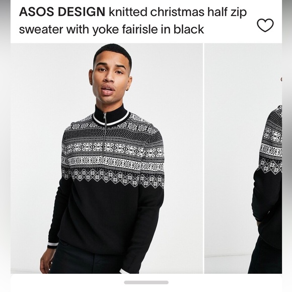 ASOS‎ Design men's black and white 1/4 zip collared sweater. Size Large - Picture 1 of 9